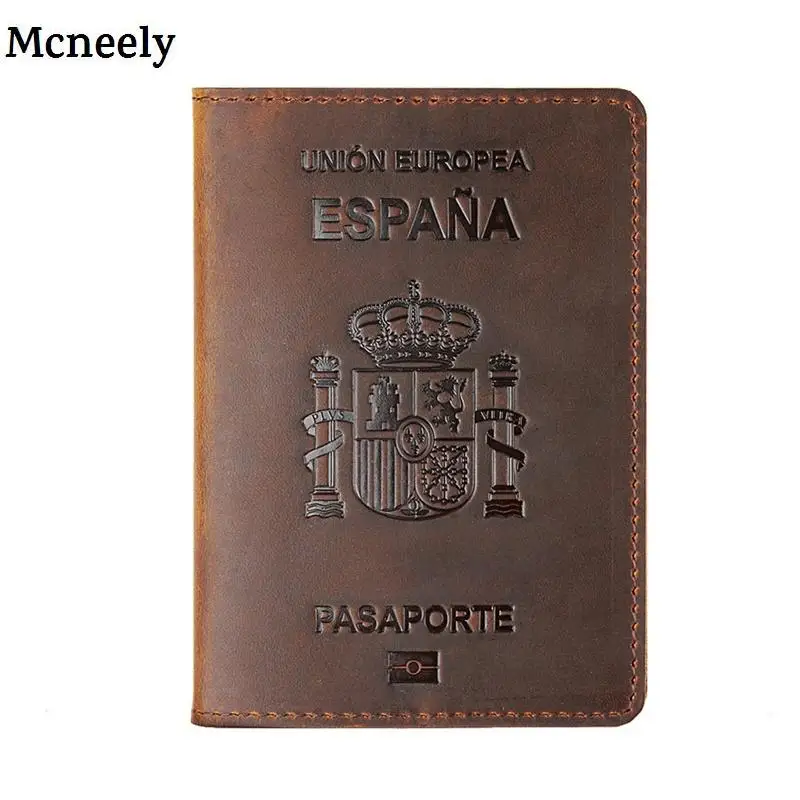 Spain Brown Черный, Испания, натуральная кожа, Обложка для паспорта Crazy Horse, твердый Держатель для паспорта, бизнес, унисекс, прочный дорожный Кошелек, Чехол для мужчин - Цвет: Spain Brown