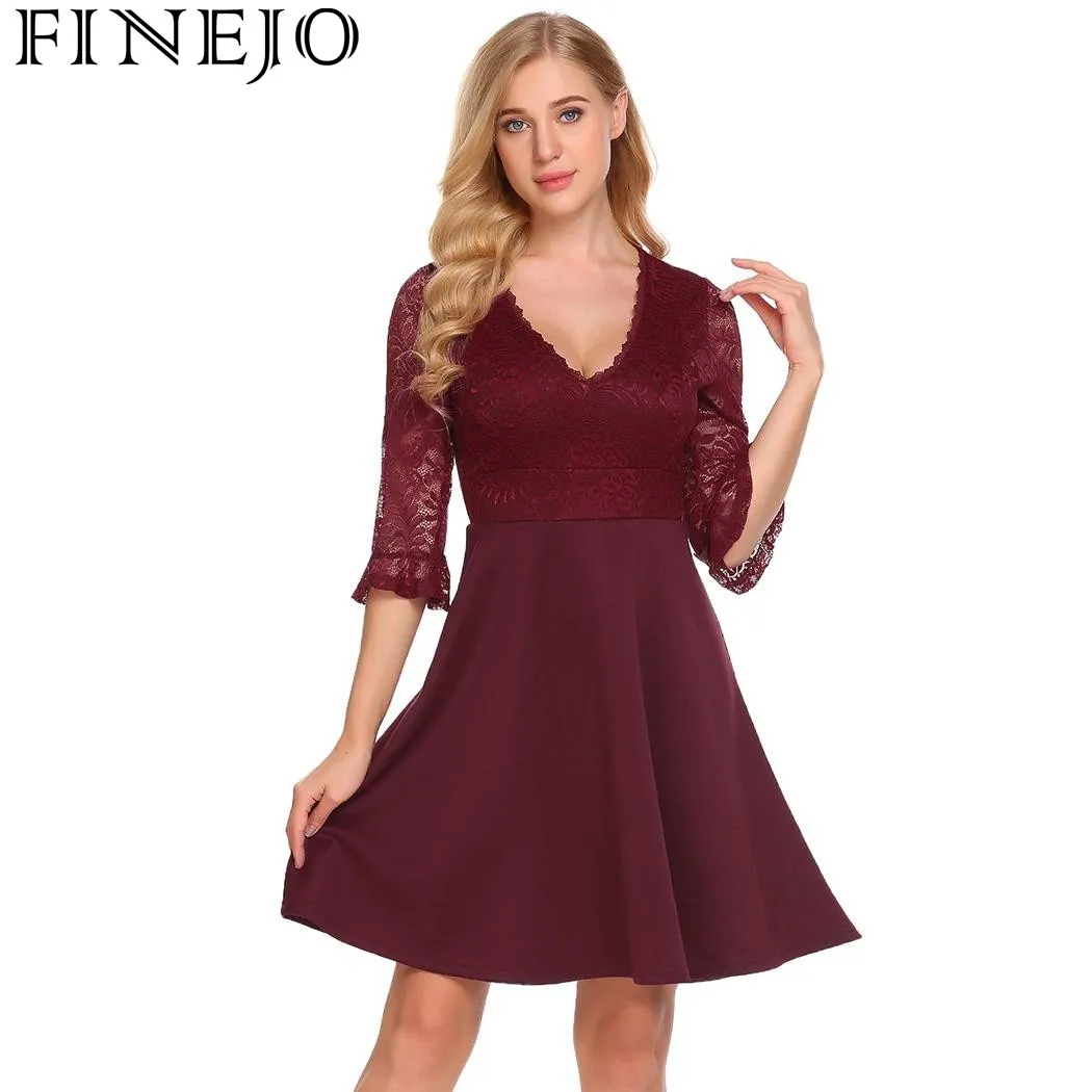 Женское прозрачное кружевное платье FINEJO лоскутное вечернее в винтажном стиле с