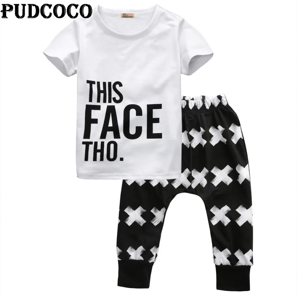 2pcs Summer Baby Boy Toddler Outfits Newborn Boys Short Sleeve White T-shirt Black Long Pants Casual Clothing Set 0-5Y | Детская одежда