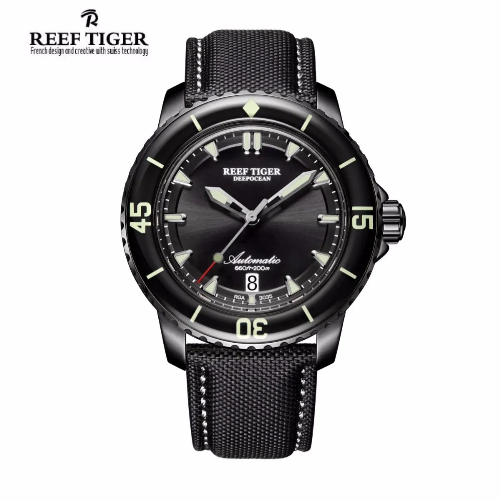 Мужские часы Reef Tiger водонепроницаемые автоматические швейцарские для дайвинга 200