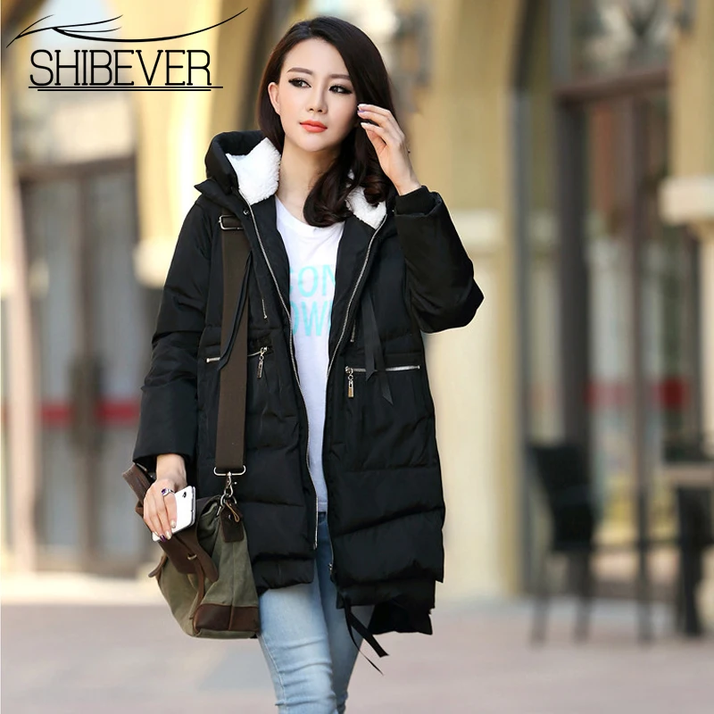 SHIBEVER зима Для женщин теплые куртки-пальто одноцветное длинная парка верхняя