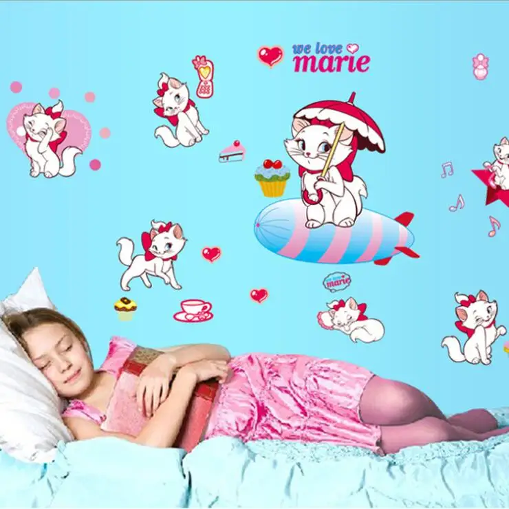Супер красивая 4" x 28"(105x70 см) AY7087 Marie Cat Наклейка на стену мультфильм девушки комнаты наклейки DIY Качество SGS Съемный ПВХ смешанный