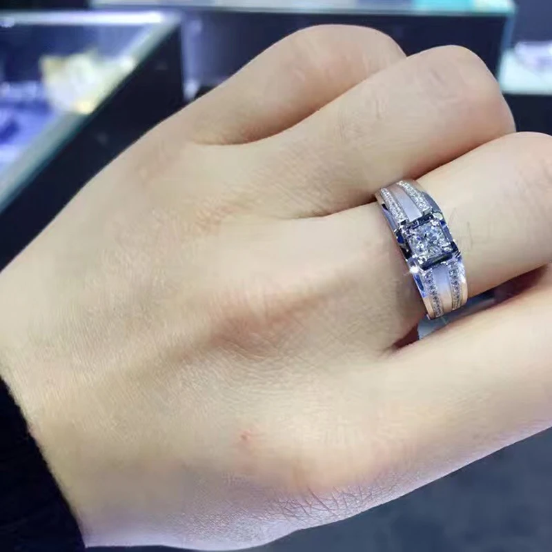 ANI 18K Белое Золото (AU750) мужское кольцо сертифицированное H/SI 0 403 карат круглая