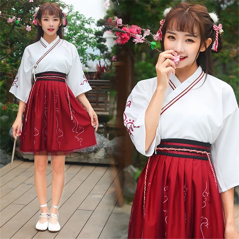 

Hanfu Chinese Stage Costumes For Women Traditional Ancient Festival Outfit Red Oriental Performance Clothing Folk Dress DC1801