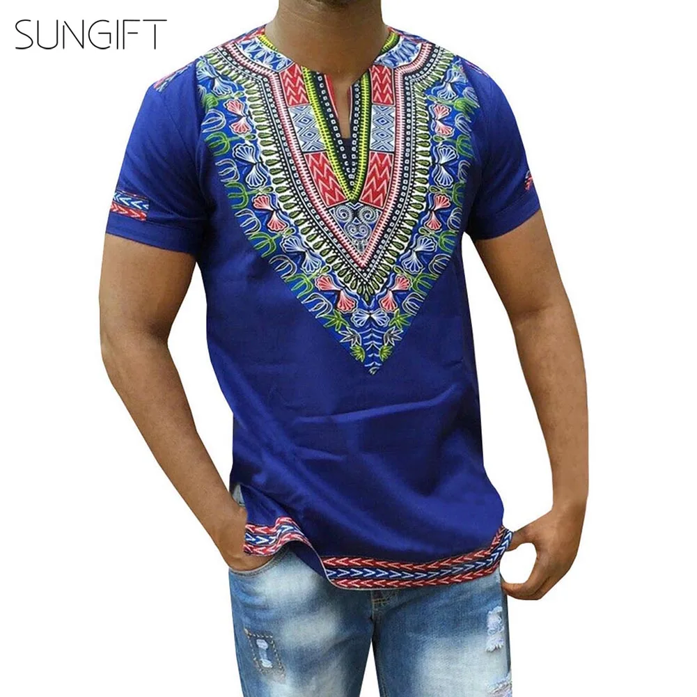 SUNGIFT Африканский Мужской Топ Дашики с коротким рукавом мужская футболка