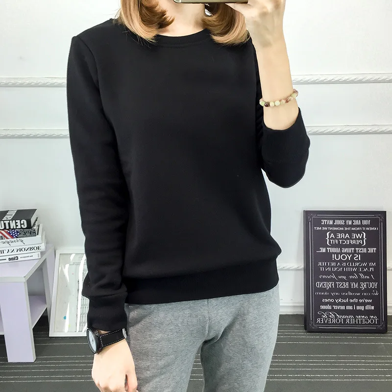 Новая мода Осень Зима теплые Однотонная футболка с длинным рукавом для женщин