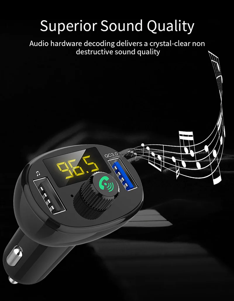 Автомобильный fm-передатчик JaJaBor, Bluetooth, автомобильный комплект громкой связи, беспроводной Bluetooth стерео A2DP MP3 аудио музыкальный плеер QC3.0, быстрая зарядка