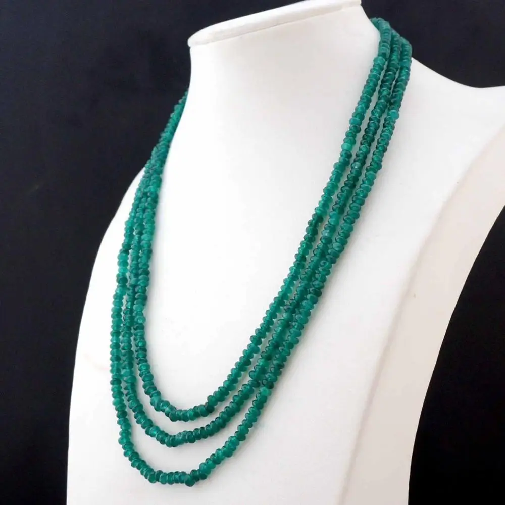 

free shipping Beautiful NATURAL 3 Rows 2X4mm Faceted GREEN BEADS NECKLACE AAA+ WW