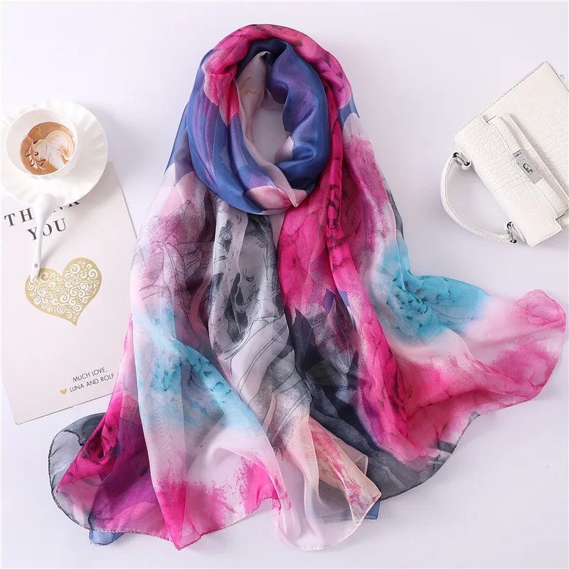 Женский шелковый шарф LaMaxPa Длинный мягкий и шаль для пляжа Пляжная накидка лето