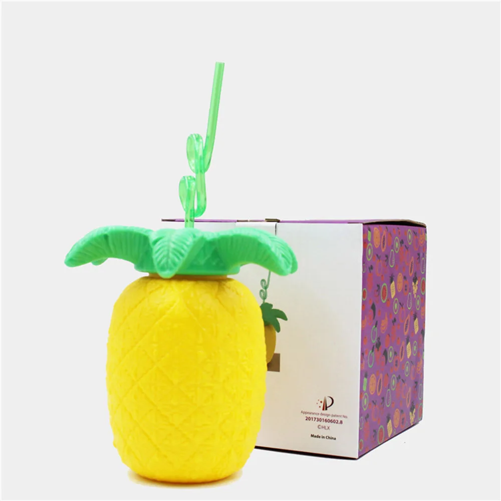 Творческий Ананас кружки с соломинкой пластиковые мультфильм сиппер бутылки