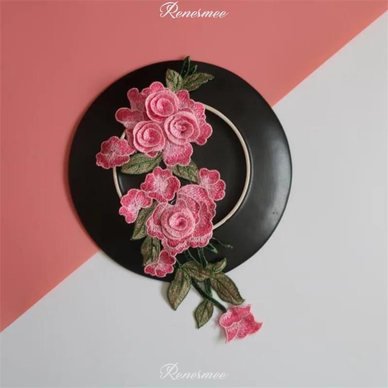 2 шт. Кружевная аппликация из полиэстера розовые патчи для воротника вышивка