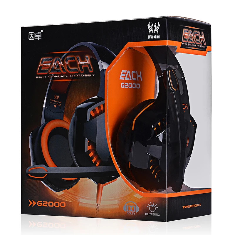 KOTION EACH G2000 Gaming Headset For Computer Laptop PC Adjustable Microphone Games Headphone with LED Lights | Электроника