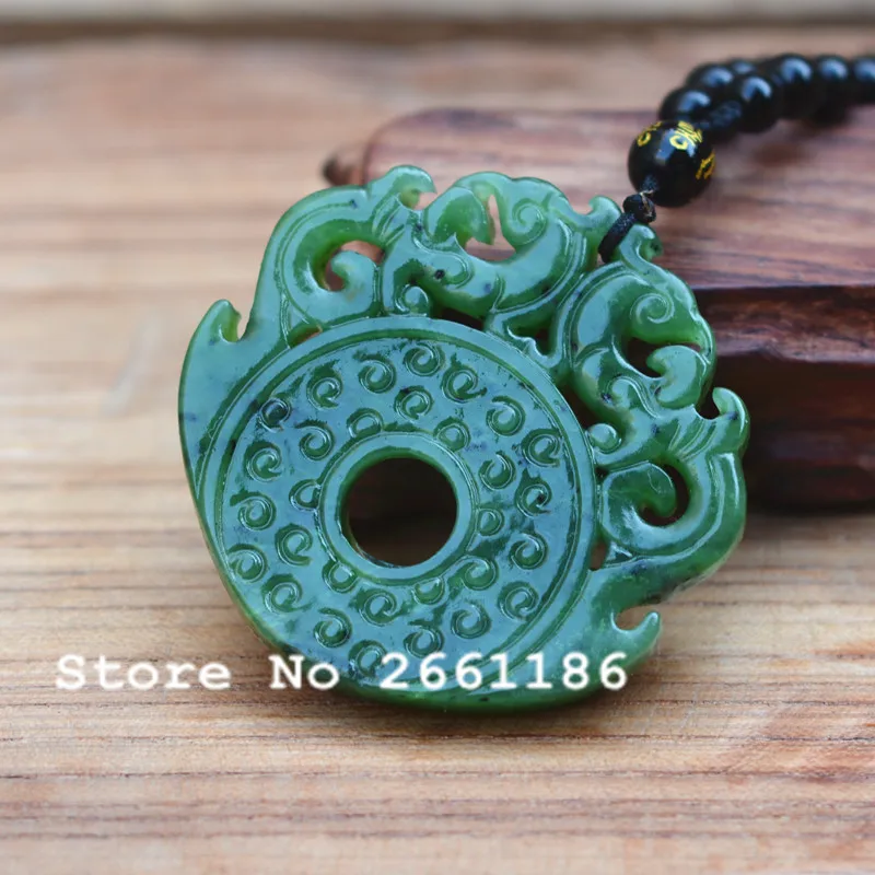 (Сертификат) кулон из натурального нефрита с резным китайским драконом и пряжкой