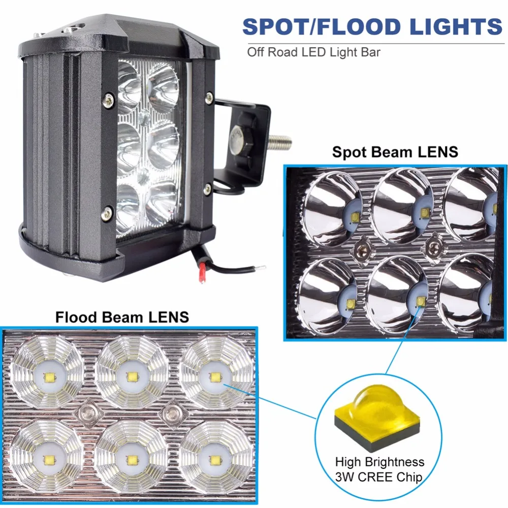 1 шт. 4 дюймов 18W Светодиодный рабочий светильник светодиодный бар 12v 24v прожектор