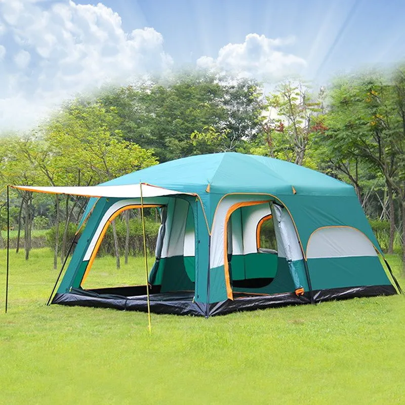 

6-12 Person Ultralarge Double Layer One Hall Two Bedroom Waterproof Windproof Camping Party Tent Barraca
