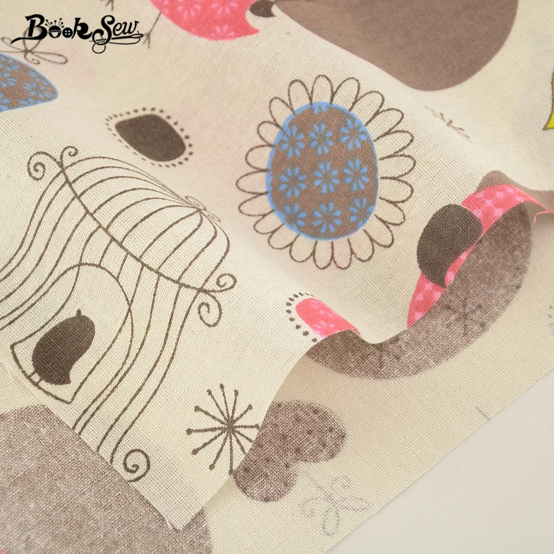 Ткань из хлопка и льна с изображением розовой совы для изготовления книг подушки