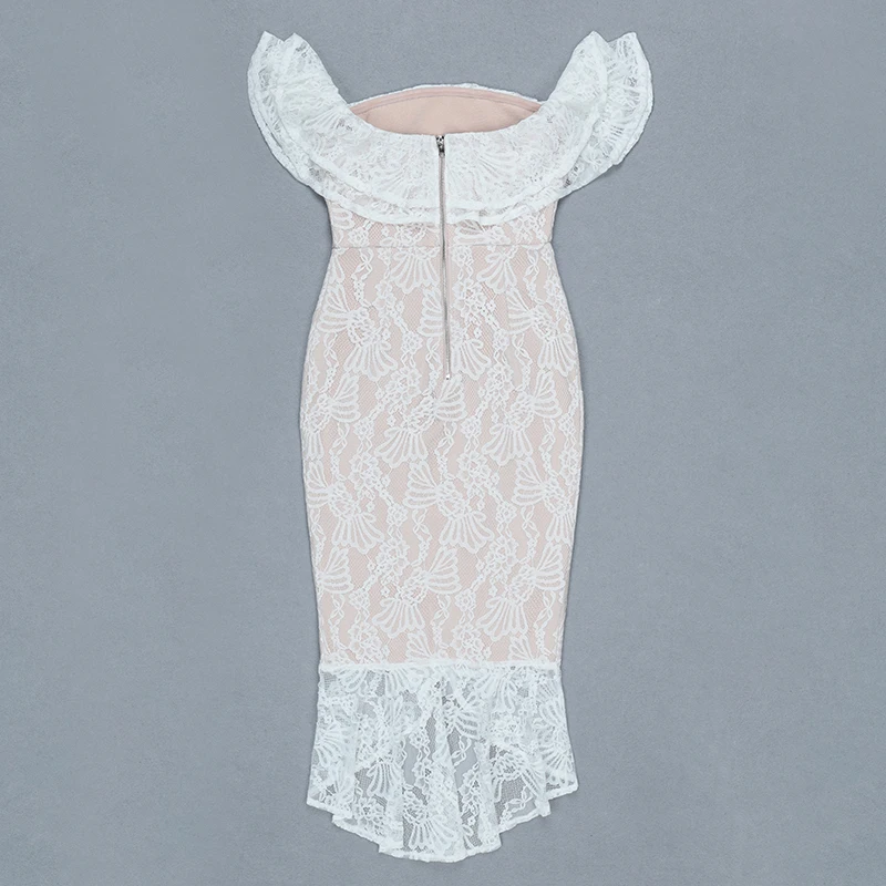 

2019 New Women white lace slash neck off shoulder short sleeve Knitting Vestidos celebrity evening Party dresses dropshipping