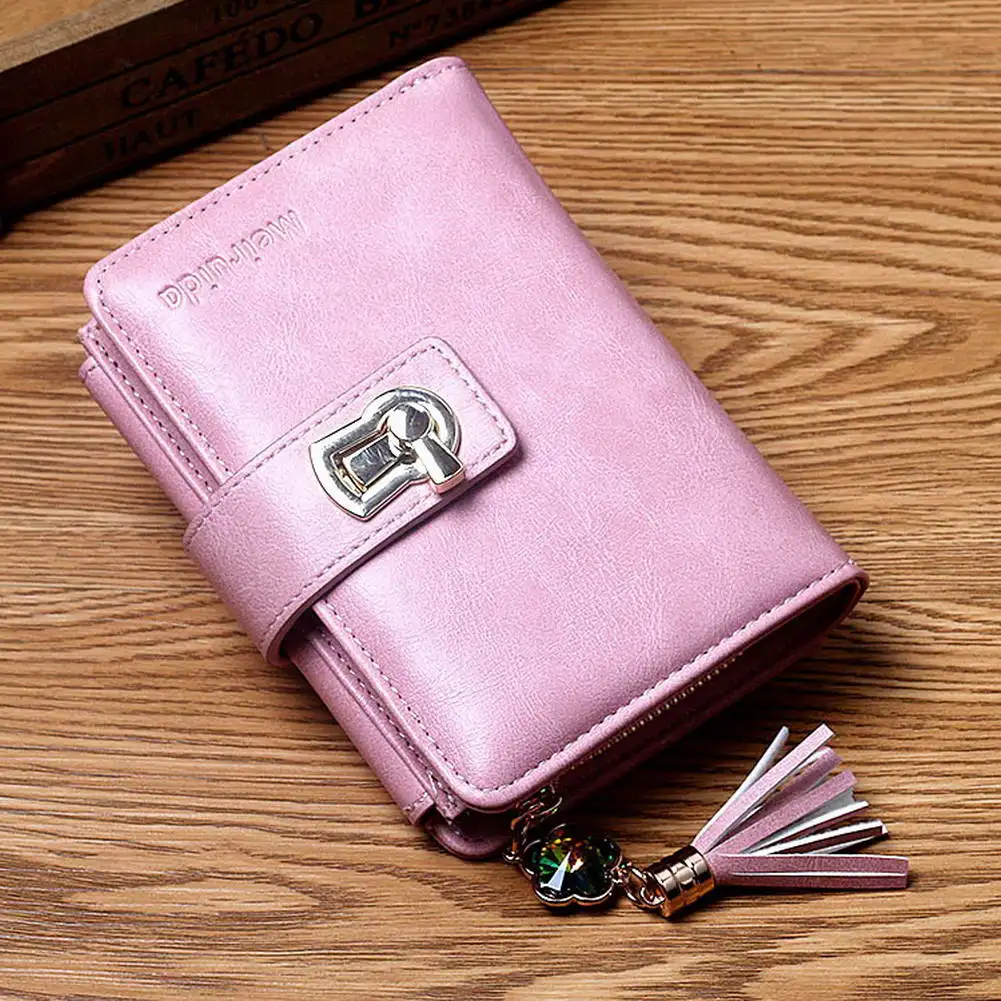pink Лидер продаж, женская сумка, три раза, на молнии, Корейская версия кошелька, круглый замок, с кисточками, из PU искусственной кожи, ручная работа, сумка для карт-B5 - Цвет: pink