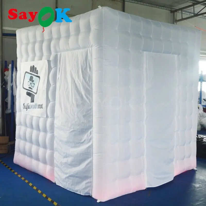 Дешевая светодиодная надувная фотобудка палатка с 2 дверями свадебная фон для
