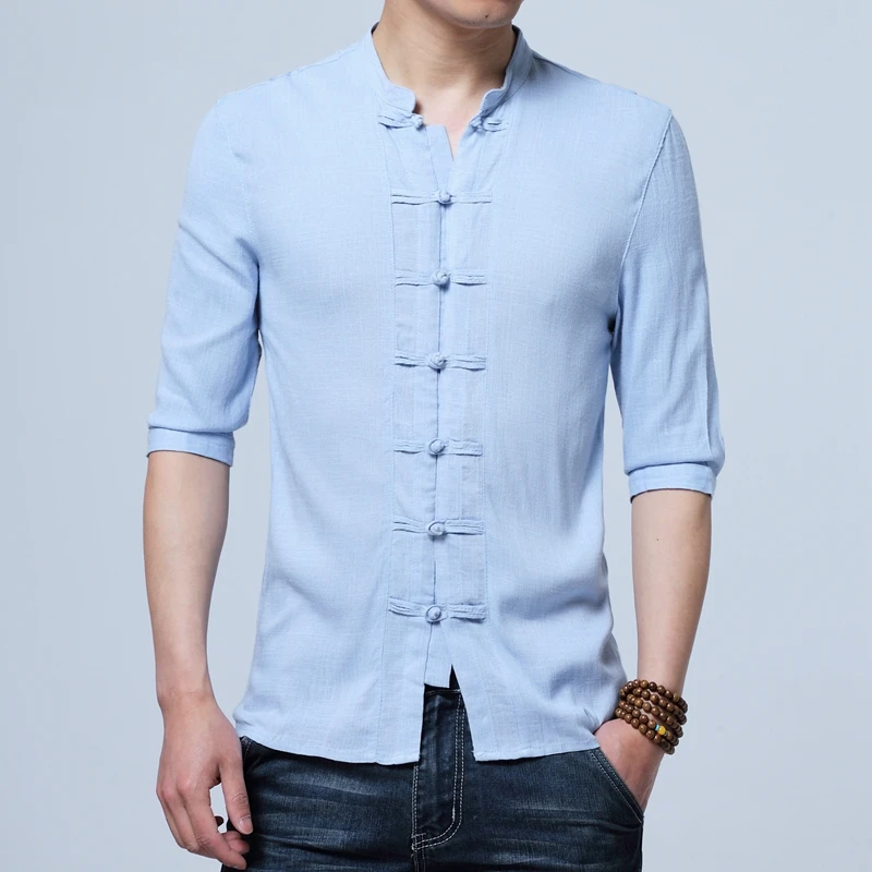 

Chinese Style Flax Summer Pants Embroidered Yarn Men 'S Shirt Men 'S Long Sleeve Shirt Men 'S Retro Cotton Shirt