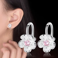 promotion 925 sterling silver fashion shiny crystal cherry blossoms flower ladiesclip earrings jewelry female gift anti allergy