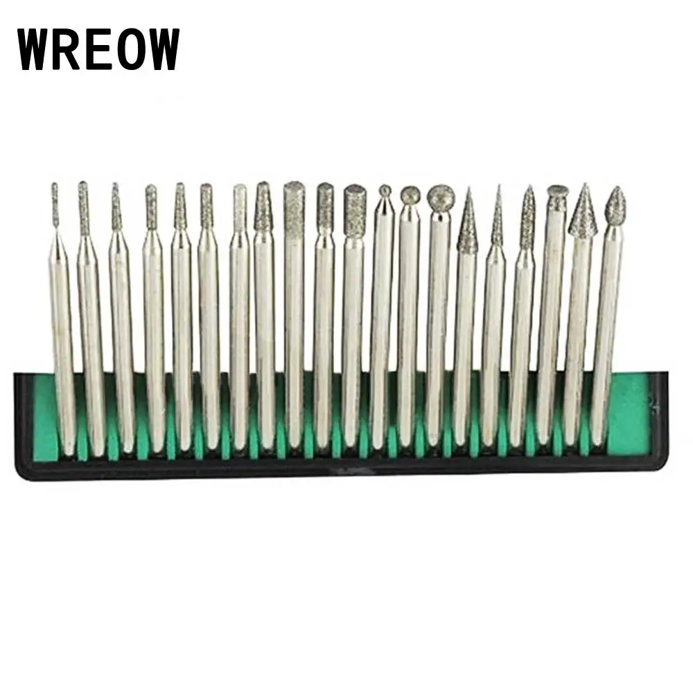 

20PCS Diamond 3mm Shank Grinding Carving Polishing Needle Point Glass Jade Stone Drill Bit Mounted Point Tools Set