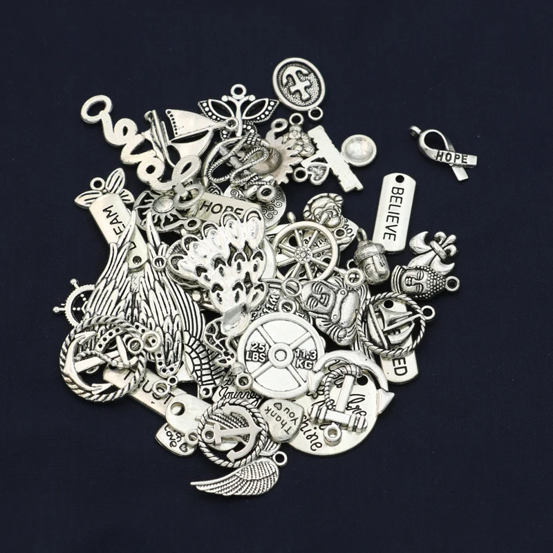 50 шт./лот Смешанные тибетские Посеребренные сердца Ангел Подвески Ювелирные