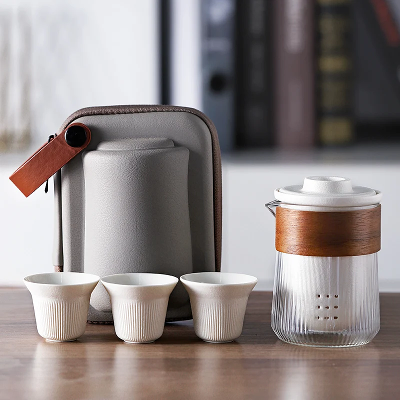 

5Pcs/Set Chinese Simple Travel Kung Fu Tea Set A Pot Three Cups Home Tea Maker with Outdoor Portable Carrying Bag