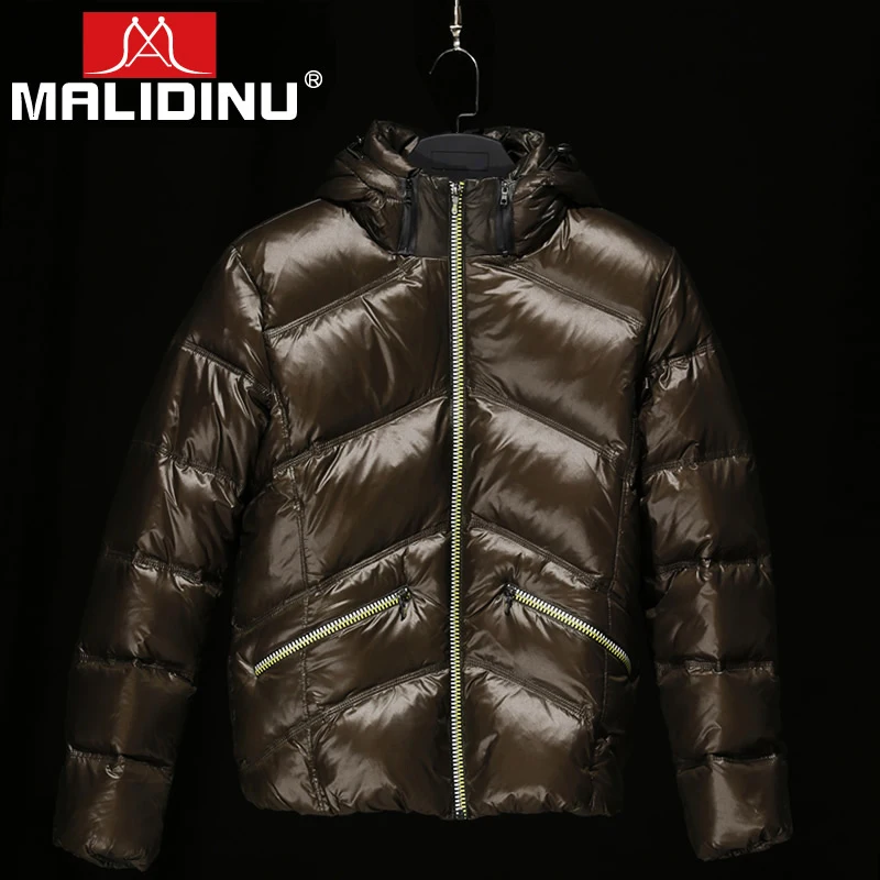 MALIDINU Men Down Jacket Winter Down Coat 70%White Duck Down Shiny Down Jacket Mens Casual Thick Winter Jackets Russian Size