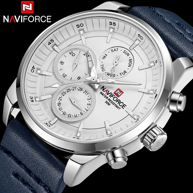 NAVIFORCE мужские часы люксовый бренд Мужские кварцевые часы 24 часа дата часы мужские водонепроницаемые часы мужские спортивные кожаный ремешок наручные часы