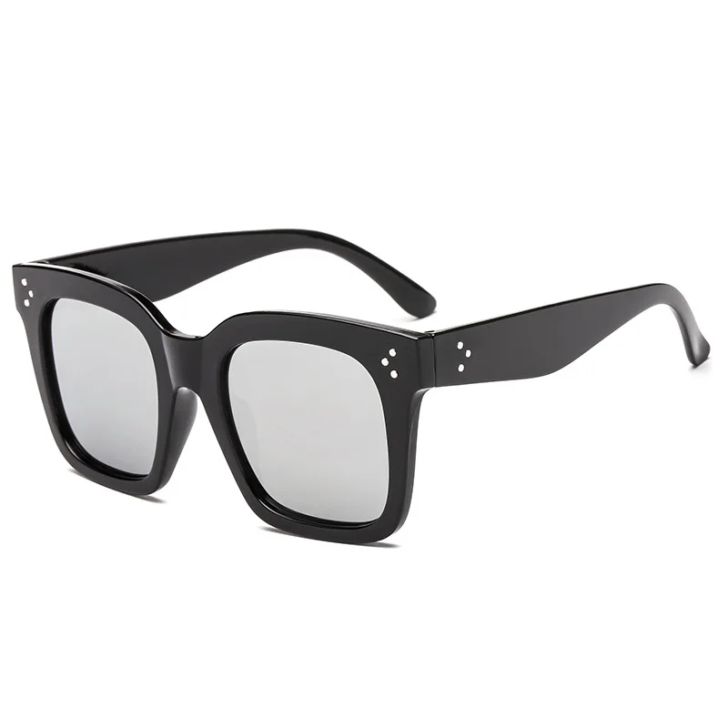 black silver Квадратные солнцезащитные очки, женские очки большого размера, Lunette Femme, женские роскошные брендовые солнцезащитные очки, Женские винтажные солнцезащитные очки с заклепками, UV400 - Цвет линз: black silver