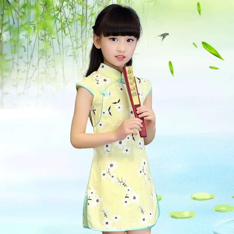 2020 детское платье Ципао для девочек в китайском стиле китайский халат новогодний