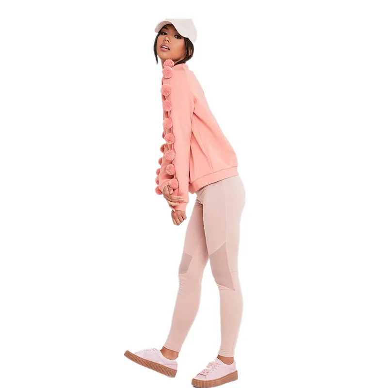 2017 Модные женские повседневные свободные S-XL с длинным рукавом и помпоном розовые