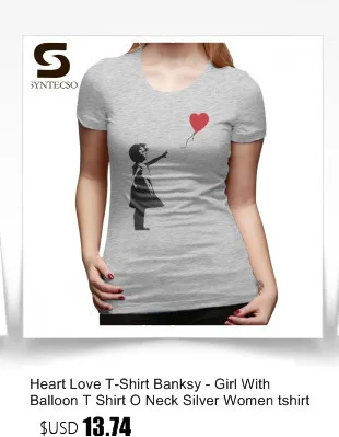 Футболка с сердечком и надписью «Banksy-Girl», футболка с воздушным шаром, серебристая женская футболка с круглым вырезом, 100 хлопок, модная женская футболка с принтом
