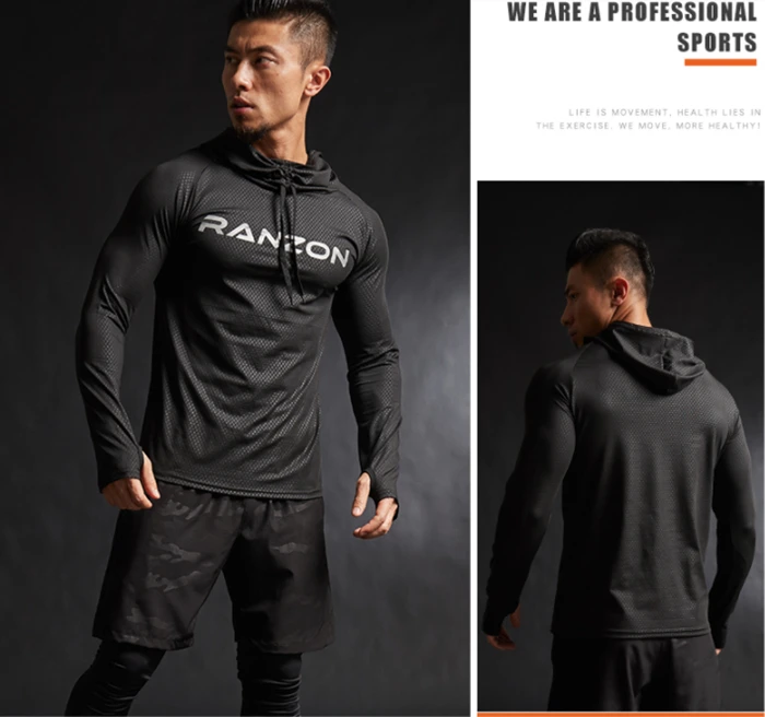 Новинка 2019 мужские спортивные комплекты для бега Быстросохнущий Спортивный