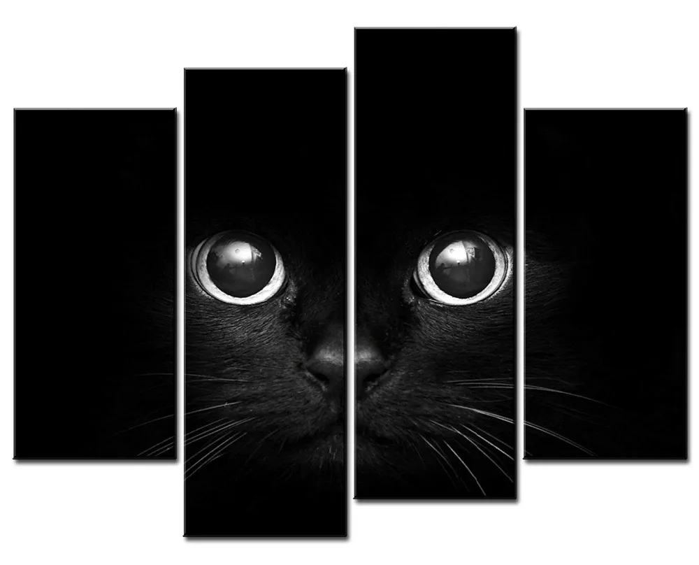 4 панели коробка Черный кот абстрактная живопись роспись художественное