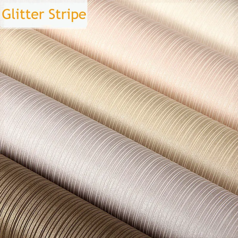 Glitter Wallpaper Stripe Solid Flocking Wallcovering Plain Wall Paper Rolo for Kids Bedroom Home Decor Adesivo de parede White w |