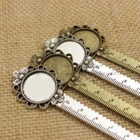 5pcslot two color alloy cameo round flower ruler bookmarks 28138mmfit 20mm round cabochon settings t0251