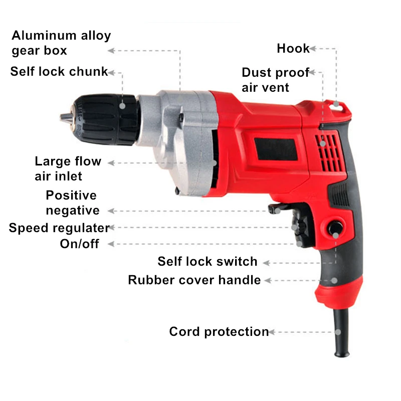 

Industry Grade Electric Drill 220v Multifunction 880W DIY Drilling Tools Reverse Stepless Speed Combo