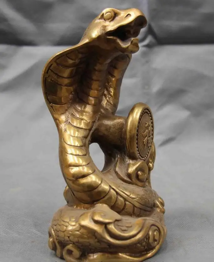 Китайская народная медная статуя фэн шуй счастливый Зодиак змеиная кожа|statue|art deco