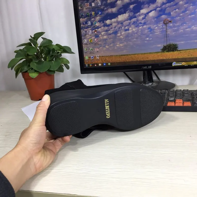 ALLBITEFO/зимние женские сапоги до колена из натуральной кожи на высоком каблуке и платформе женские сапоги на танкетке высокие сапоги до бедра для девушек