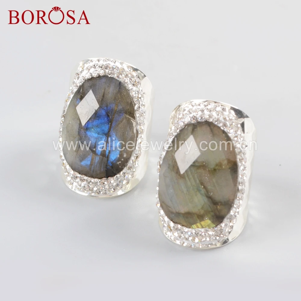 BOROSA 6 шт. серебряный цвет натуральный Ограненный Лабрадорит камни Друза кольцо