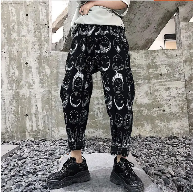 M-xl! Летние Новые мужские Свободные повседневные штаны с персональным принтом из мультфильмов, Мужские Молодежные штаны-шаровары в стиле хип-хоп, девять штанов