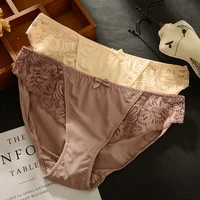 women satin briefs sexy lace panties luxury underwear low waist female breathable underpants lingerie