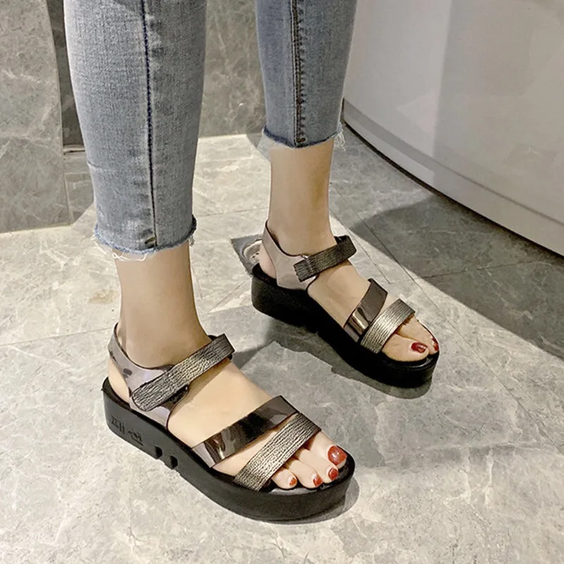 SMTZZJ 2019 Summer Hollow Hook Loop Women Girls Student Casual Sandals Black Green Flat Soft Breathable Comfort Beach shoes | Обувь