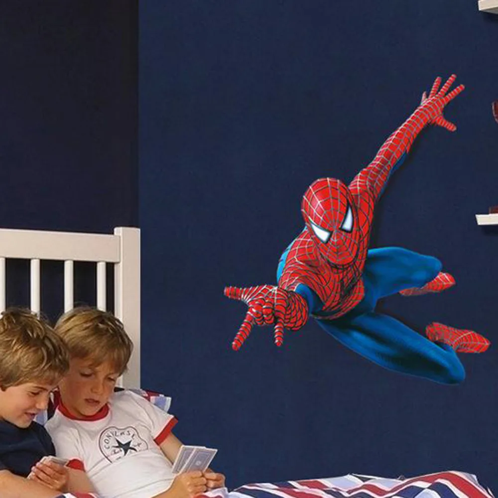 Large Spiderman 3D Art Wall Decals/PVC stickers Mural For Boys' Room Decor 90*110cm | Дом и сад