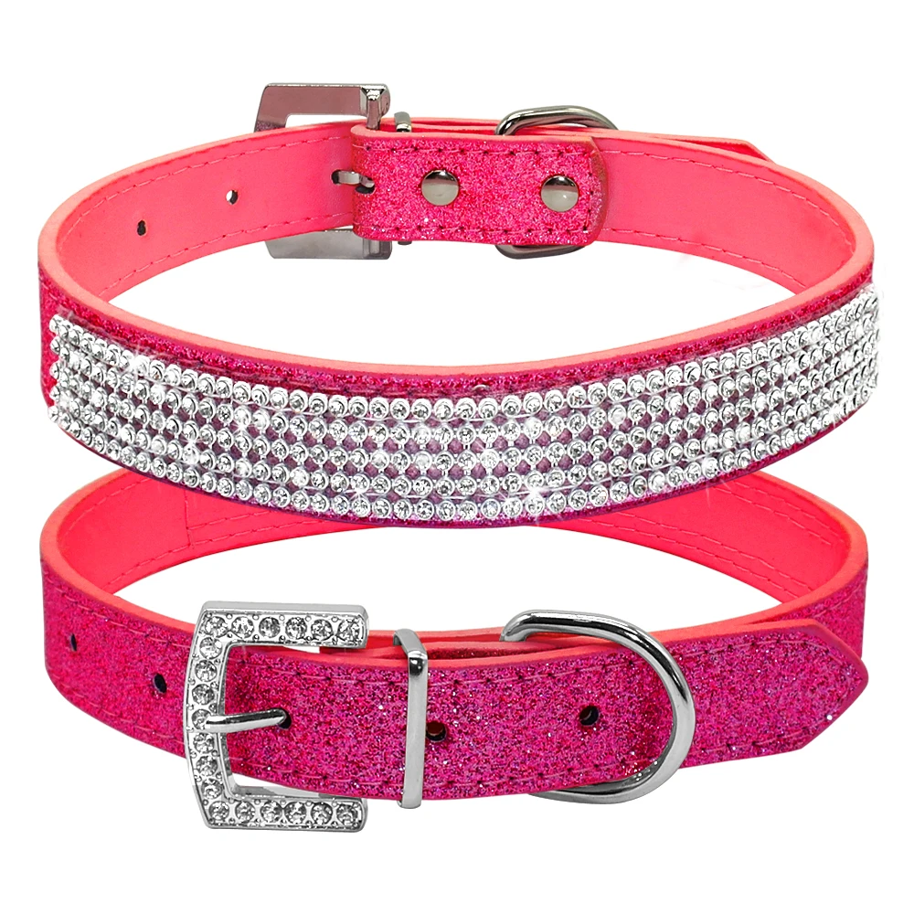 Bling Diamante стразы из искусственной кожи ошейники для собак и кошек розовые для маленьких средних собак чихуахуа Йоркского 5 цветов Размер XS s m l - Цвет: Rose