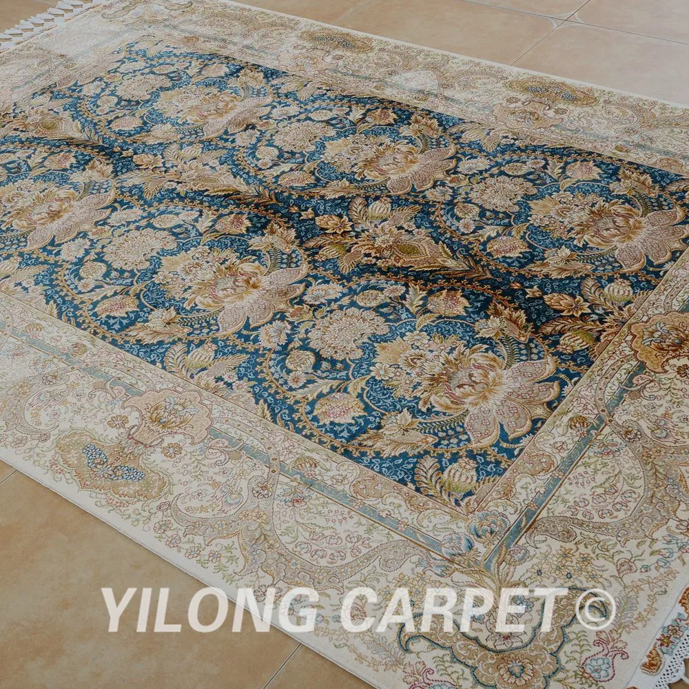 Yilong 5 6 'x 8 1' Античный коврик ручной работы персидский Тебриз темно-синий