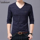 2022 новые модные брендовые футболки мужские топы с v-образным вырезом уличный стиль трендовые высококачественные корейские Футболки с длинным рукавом мужская одежда