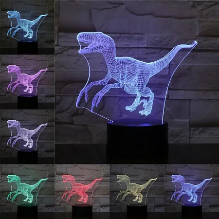 F 3D Dinosaur Lamp Raptor Pterosaur Table Beside Night Light Kid Boy Gift Creative Animal Atmosphere Lighting LED Touch RemoteBase - Испускаемый цвет: F